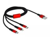 Описание и цена на DeLock Кабел за зареждане 3 в 1, USB - Lightning/ Micro USB/ USB-C, 1м, Черен/Червен