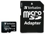 Описание и цена на Memory Card Verbatim 64GB Premium microSDXC Memory Card with Adapter, UHS-I V10 U1 Class 10