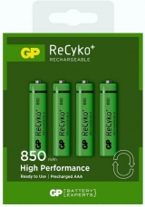 GP BATTERIES  R03 AAA 850mAh NiMH 85AAAHCN-GB4 RECYKO, 4 бр. в опаковка 1.2V 850mAh  Батерии и зарядни Цена и описание.