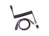  кабели: Keychron Кабел за клавиатура Colorful Premium Coiled Angled, USB-C - USB-C, Rainbow Plated Black