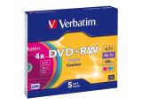 оптични устройства Verbatim DVD+RW 4,7GB 4x Speed Colour Surface Slimcase, 43297
