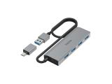 Флашка ( флаш памет ) HAMA USB Hub, 4 Ports, USB 3.2 Gen 1, 5 Gbit/s, incl. USB-C Adapter and PSU
