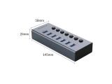 Orico USB3.0 HUB 7 port with Power Adapter, On/Off buttons, Aluminium снимка №4 Orico USB3.0 HUB 7 port with Power Adapter, On/Off buttons, Aluminium снимка №4