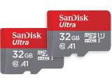 Флашка ( флаш памет ) SanDisk Ultra microSDHC A1 Class 10 UHS-I + SD Adapter, 2 pcs, SDSQUA4-032G-GN6MT