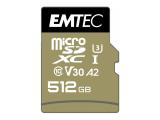 Описание и цена на Memory Card Emtec 512GB microSDXC UHS-I U3 V30 A2 SpeedIN Pro + Adapter, ECMSDM512GXC10SP