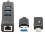 Manhattan 3-Port USB 3.0 Type-C/A Combo Hub + Network Adapter, 180894  снимка №3
