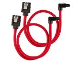 Описание и цена на кабел  Corsair Premium Sleeved SATA 6Gbps 30cm 90° Connector Cable - Red