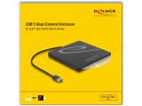 DeLock External Enclosure for 5.25 Slot-in Slim SATA Drives 9.5 / 12.7 mm to USB Type-A male black Кутии за дискове 5.25 снимка №3