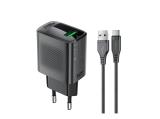 Описание и цена на зарядни устройства Acefast Универсално зарядно за стена Charger Wall GaN Quick Charge 18W - A90 with 1.2m cable - USB-A x 1, Black