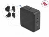 зарядни устройства: DeLock Зарядно устройство GaN, 2 x USB-C, PD 65 W, адаптер за EU / US / UK