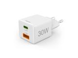 зарядни устройства: HAMA Бързо мини Gan зарядно, 30 W, 1x USB-C, 1x USB-A, PD, бял