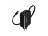 зарядни устройства: Canyon charger OnCharge 65RC Build-In Cable USB-C 65W 1xPD 1xQC EU Black